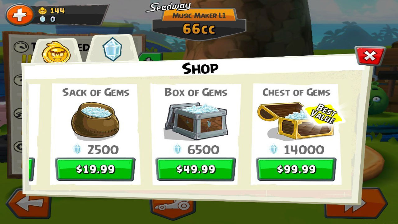 angry birds go gems shop