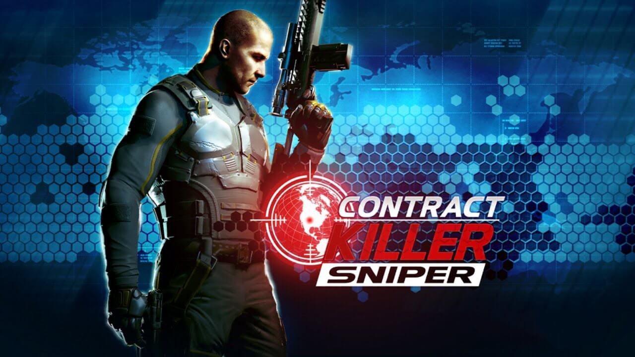 contract killer sniper agent holds gun up